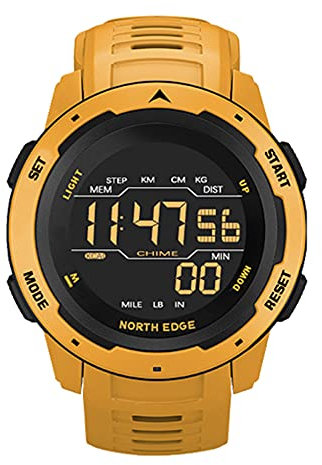 Reloj Deportivo Inteligente para Exteriores Muñeca Digital Reloj de natación de Fitness Impermeable Relojes Militares de montañismo para Hombre con podómetro retroiluminado (Amarillo)