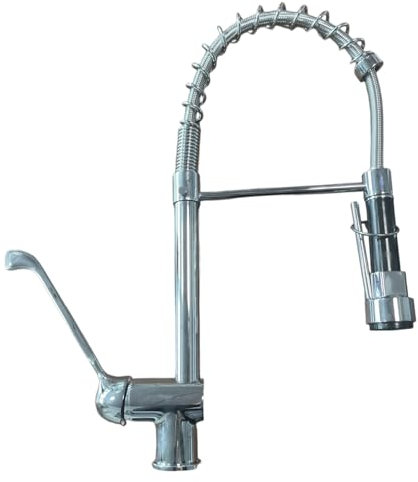 Miscelatore per Cucina Industriale con Leva Clinica Lunga e Doccetta con Leva|Pronto per Essere Installato
