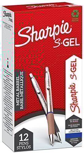 Sharpie S-Gel | Gelschreiber aus Metall| mittlere Spitze (0,7 mm) | Stahlgrau und Rotgold | blaue Tinte | 12 Stück