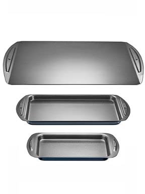 Lakeland Baking Tray Trio - Set of 3 Non-Stick Baking Trays with Quantum 2 Professional Non-Stick