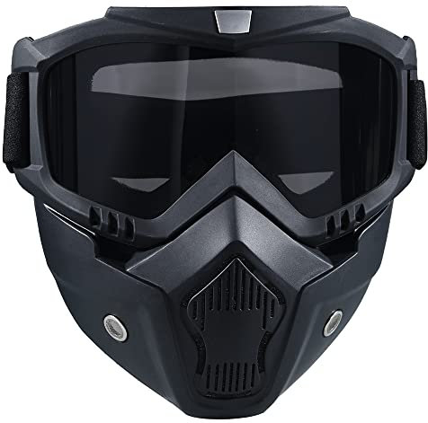 BROYEUR Maschera da Paintball anti-appannamento, maschera tattica integrale per sci, rimovibile, regolabile, protezione viso per moto (nero)
