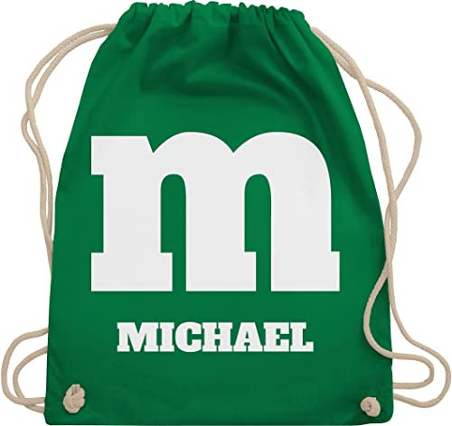 Turnbeutel Rucksack - Karneval Accessoire Fasching - M Kostüm mit anpassbarem Namen I M und M I M&M - Unisize - Grün - personalisierte rucksäcke karnevals name beutel faschings stoffbeutel jga