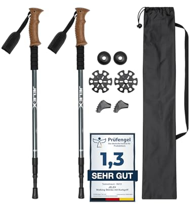 JELEX Nature Teleskop Walking Stöcke für Nordic Walking verstellbar, inkl. diverser Aufsätze für Outdoor Aktivitäten, ultraleichte Wanderstöcke mit Antishock-Technologie (Blau Premium)