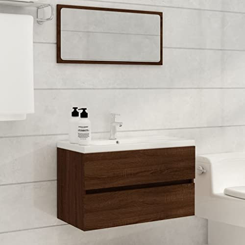 JUNZAI Set de Muebles baño 2 pzas Madera contrachapada marrón Roble, Muebles para Baño, Muebles para Lavabo, Armario Baño, Baños Muebles Completo, Conjunto Baño Lavabo