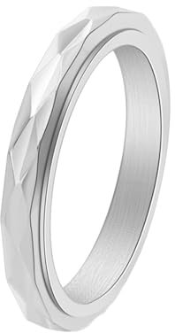 Whoiy Damen Ringe Verlobungsringe Gravur Silber, Edelstahlring 3MM Poliert Fidget Band Ringe für Stress Angstlinderung Eheringe Trauringe Größe 65 (20.7)