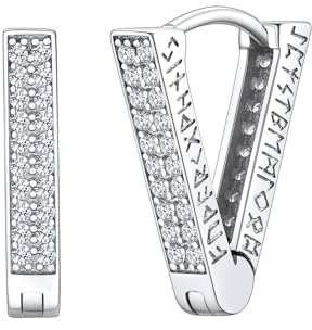 FaithHeart 925 Silber Creolen Ohrstecker, Triangel Ohrring mit Zirkonia für Herren Damen, Wikinger Rune Ohrstecker mit Geschenkbox für Freundin Freunden