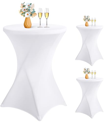 LYAFS 3er-Set Stretch Stehtisch Husse für Bistrotisch Ø 80-85 cm Elegante,Verstärkung im Fußbereich,Stretch-Husse Weiß Hussen für Stehtische und Bistrotische (weiß, 80 x 110 cm)