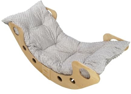 Skyline Kletterbogen mit Kissen Baby Kleinkind Kinder ab 1 Jahr Indoor Klettern Montessori Klettergerüst Holz Wippe Balancewippe Kletterdreieck Kletterwippe Holzwippe Kletterling Holzbogen XL Graue
