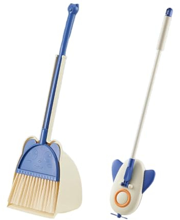 Folpus Mini Escoba con recogedor y fregona para niños, Juego de Escoba, pequeño ayudante de Limpieza, casa de Juegos para jardín de Infantes, Azul