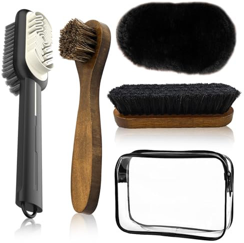 DERJDISF Cepillo Zapatos - Kit de Limpieza de Zapatos de 5 Piezas, Cepillo Limpiador de Zapatillas, Cepillo de Botas para Gamuza y Nobuk, Limpieza Profunda y Suave, Restauración de Cuero.