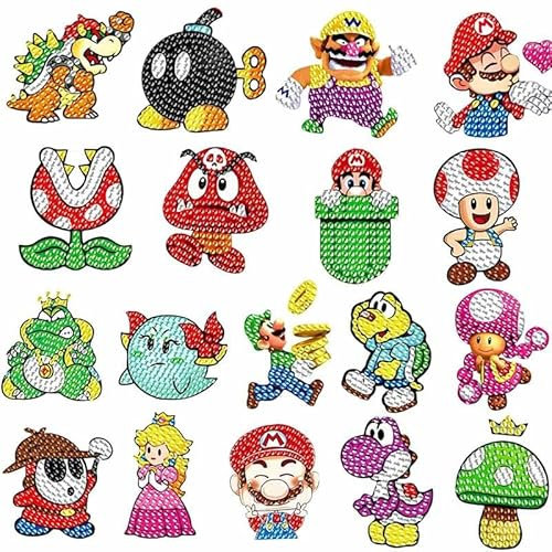18 Stück Cute Cartoon 5D Diamond Painting Aufkleber,Anime Game Diamand Painting Set,Kawaii Animal Diamond Painting Kits für Kinder,Niedlich DIY Diamand Painting Stickers Kit für Erwachsene Anfänger