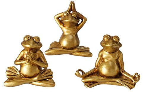 MF Dekorative Goldfarbene Frosch-Statue aus hochwertigem Kunstharz, 7,3 cm (L) x 3 cm (B) x 6,3 cm (H), 41 g