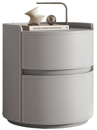 Moderner runder Beistelltisch aus Holz mit 2 Schubladen, nordischer minimalistischer Nachttisch für Schlafzimmer und Wohnzimmer, kleiner Nachttisch mit Stauraum (Farbe: #08, Größe: 45 x 45 x 50 cm)