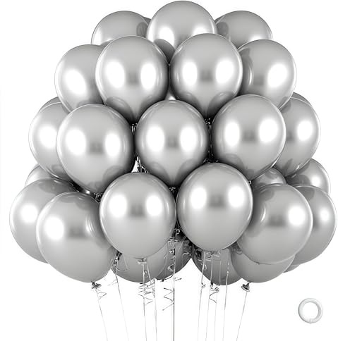 EWODEIEW Luftballons Silber, 60 Stück 10 Zoll Chrom Latex Ballons,Metallic Silber Helium Ballon,Silberne Luftballon Girlande Partyballon für Geburtstag Babyparty Hochzeit Party Deko