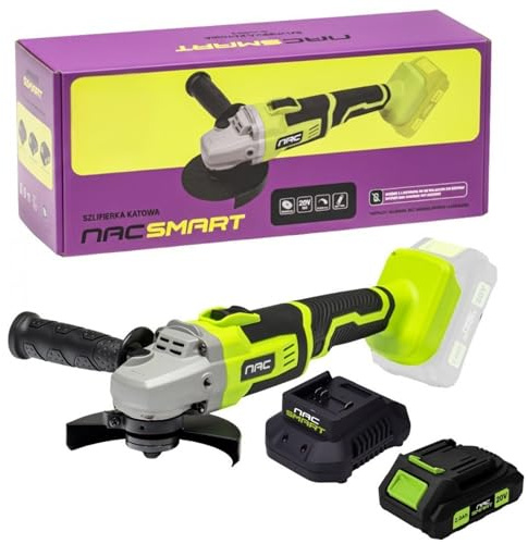 NAC SMART Akku Winkelschleifer 115/125mm 20V mit 2Ah Akku und Schnellladegerät NSAG20VB | Leerlaufdrehzahl 10000 min-1 | Trennschleifer für Metall Stein und Fliesenarbeiten