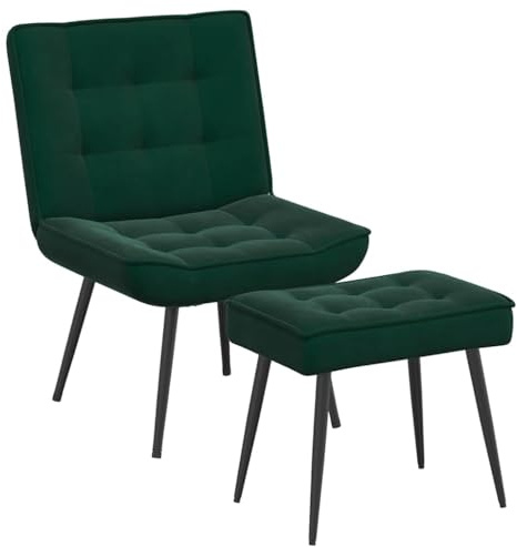 ZXQVLMRS Relax-Sessel mit Hocker Samt Dunkelgrün Fernsehsessel Polstersessel Loungesessel Wohnzimmer Schlafzimmer Büro