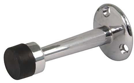 Amig | Passage Door Stopper | Diameter 19 x 75 mm | Model 601 | Brass | Gloss Chrome Finish | Black Rubber | Wall Mounted | Includes Screws for Installation