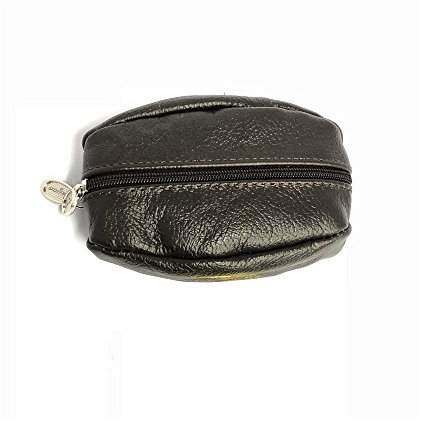 LOLUNA® Porte-Monnaie Forme Grain café Robuste - 2 côtés Zip - 1 Anneau Clé - en Cuir Vachette épais Souple Plusieurs Couleur - Brun