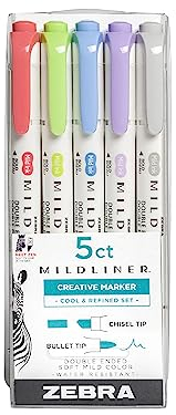 Zebra Mildliner Double Ended Marker Bold & Fine Point 5/Pkg-Cool & Refined