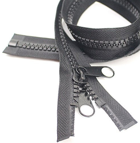 YaHoGa 2 Pezzi 60 cm #10 separare Grandi plastica Cerniere Lampo Nastro Nero con Doppio Linguetta Slider per Cucire, Sacco a Pelo, Barca, Tela, Copertura, Trampolino, Cuccia, Tenda