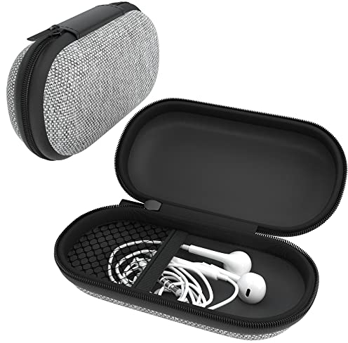 EAZY CASE Universal Tasche für In-Ear Kopfhörer mit Netzfach - Hardcase Aufbewahrungsbox, Schutztasche mit umlaufenden Reißverschluss, extra klein, oval, Hellgrau