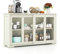 COSTWAY Buffet Cuisine, Armoire Cuisine avec 2 Etagères, 2 Portes Coulissantes en Verre, Meuble Bas Cuisine pour Salon, 107 x 33 x 62 cm (Blanc Laiteux)