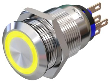Metzler - Druckschalter 19mm - LED Ringbeleuchtung Gelb - IP67 IK10 - Edelstahl - Flach - Lötkontakte