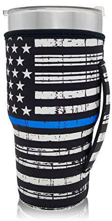 Funda de neopreno reutilizable para taza de café helado, funda aislada, ideal para vasos de 30 onzas, taza Trenta Starbucks, donuts grandes (solo mangas de taza) (bandera americana)