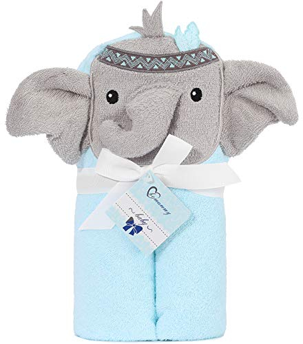 Be Mammy Kapuzenhandtuch Babyhandtuch aus Baumwolle 95cm x 95cm BE20-272-BBL (Blau - Elefant)