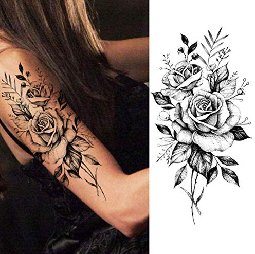 EROSPA® Tattoo-Bogen temporär/Sticker - Rosen Flowers Blume Blüte - Wasserfest - 19 x 9 cm