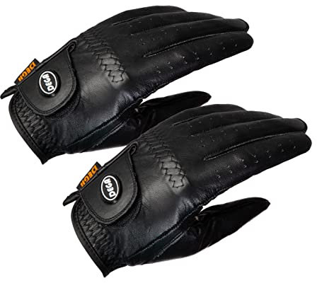 DEGA golfhandschuhe Herren Links, Cabretta-Leder, Linke Hand, 2 Stück, weicher Griff, Weiß (M/L, Black)