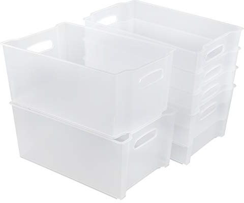 Tyminin Boîtes de rangement ouvertes empilables en plastique pour congélateur, transparent givré, 6 paquets