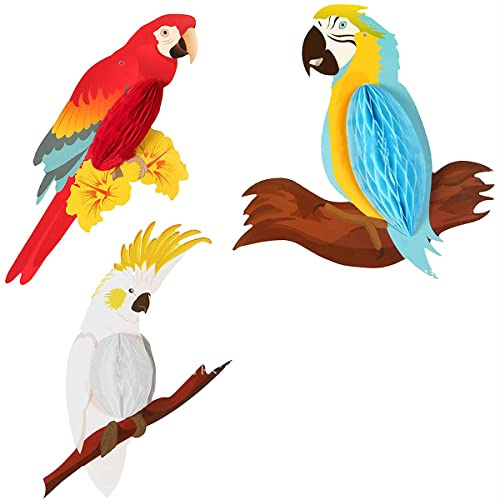 ANCLLO Papageienwabe, tropische Vögel, Wabenpapier, Hängedekoration, Dekorationen für Sommerparty, Zuhause, Klassenzimmer, 6 Stück