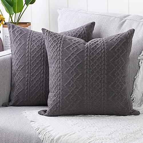 YAERTUN Pack of 2 Super Soft Decorative Throw Pillow Cases Square Cushion Covers Pillowcases for Couch Sofa Bedroom Car Modern Embossed Patterned,20 x 20 inch,Deep Grey