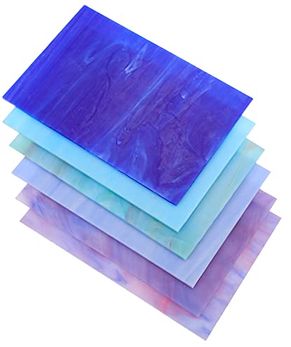 Glasmalereiblätter, groß, Kathedral-Glasmosaikfliesen, Glaspackungen, Mosaikkunst-Glas für Handwerk, Buntglasprojekte und Mosaikkunst, 6 Stück