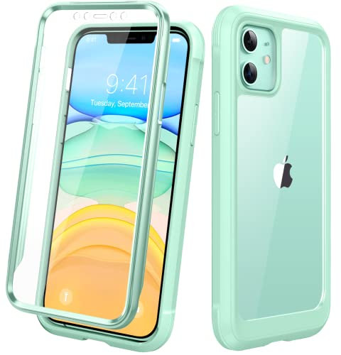 Diaclara Compatible with iPhone 11 Case, Full Body with Built-in Touch Sensitive Anti-Scratch Screen Protector, Soft TPU Bumper Compatible with iPhone 11 6.1 (Pistachio Green)