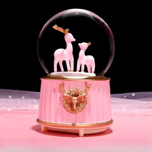 Kristallkugel Spieluhr Elchfigur Musik Box Bunt Nachtlicht Schneekugel Autorotierend Musikspieluhr Home Dekoration Kinder Mädchen Frauen Musikalisch Geschenk für Geburtstag Valentinstag Weihnachten