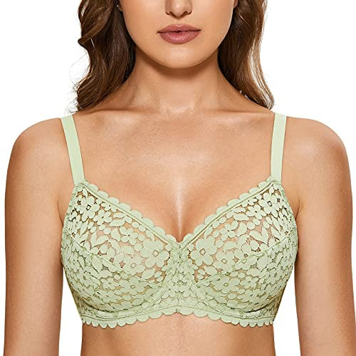 DOBREVA Soutien-Gorge Dentelle Emboitant Minimiseur avec Armatures Femme Vert Avocat 85B