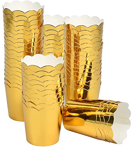 100 Stück Mini Cupcake Papier, Muffinförmchen, Cupcake Formen, Hohe Temperaturbeständigkeit, Gleichmäßige Dicke, für Geburtstagsfeiern, Teepartys, Familienfeiern, Hochzeiten (Gold)