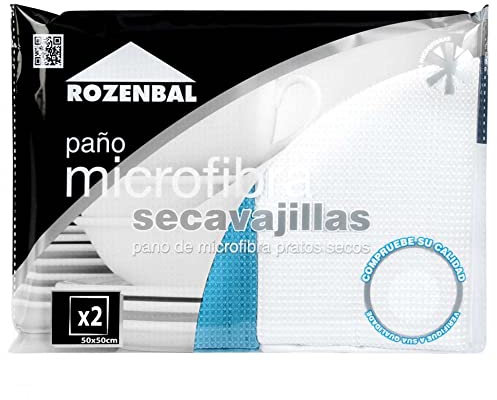 ROZENBAL 2 bayetas secavajillas Microfibra 50 x 50 cm, Blanco/Azúl, 50x50cm