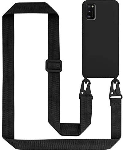 Cadorabo Handykette kompatibel mit Samsung Galaxy A41 Schutzhülle TPU Liquid Silikon Case Necklace mit verstellbarem Band Kordel Band mit Etui Rundumschutz Case Hülle für Galaxy A41 in Schwarz
