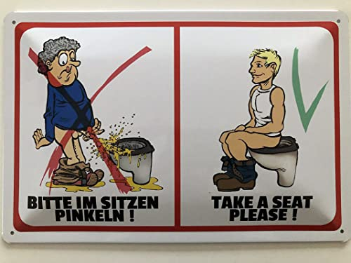 Metall Schild 20x30cm Bitte im Sitzen pinkeln Spruch Sprüche Blechschild Blechschild