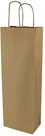 BIOZOYG Flaschentasche Geschenktüten 100 Stück 14 + 8 x 40 cm Braun - Papiertüten Weintasche kompostierbar nachhaltig - Flaschentüte Geschenkverpackung Wein Likör Rum