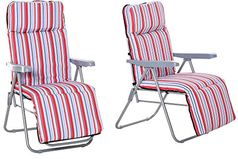 Outsunny 2er-Set Liegestuhl Set mit Kissen klappbar Sonnenliege 5 Stufen Verstellbarer Rückenlehne Gartenliege Gartenmöbel Set Stahl Polyester Rot 60 x 75 x 65-102 cm