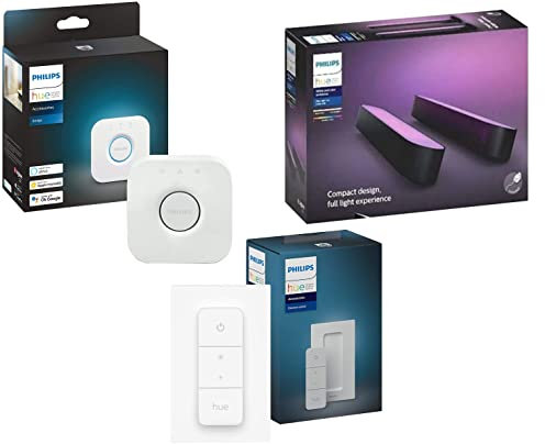 Philips Hue Play + Connectivité Bundle - Bridge + Play Noir Paquet Double + Dimmer Switch