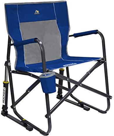 GCI Outdoor Freestyle Rocker Camping Chair | Portable Folding Rocking Chair with Solid, Durable Armrests, Drink Holder & Comfortable Backrest — Royal Blue