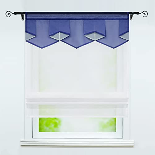 Joyswahl Voile Raffrollo Modernes Bändchenrollo mit farbigem Abschluss »Anita« Wohnzimmer transparent Gardinenschal mit Tunnelzug BxH 140x140cm Dunkelblau 1er Pack