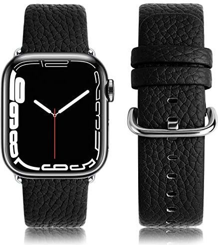Wristitani Leather Straps Compatible with Apple Watch Strap 42mm 44mm 45mm 49mm, Men Women Replacement Genuine Leather Strap for iWatch Series Ultra 8 7 6 SE 5 4(Black, Silver Buckle)