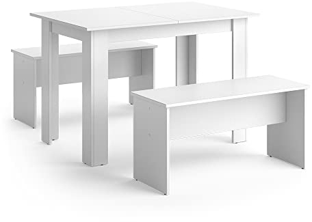 Vicco Esstisch Set Sentio, Küchentisch, Weiß, 110 x 70 cm mit 2 Bänken