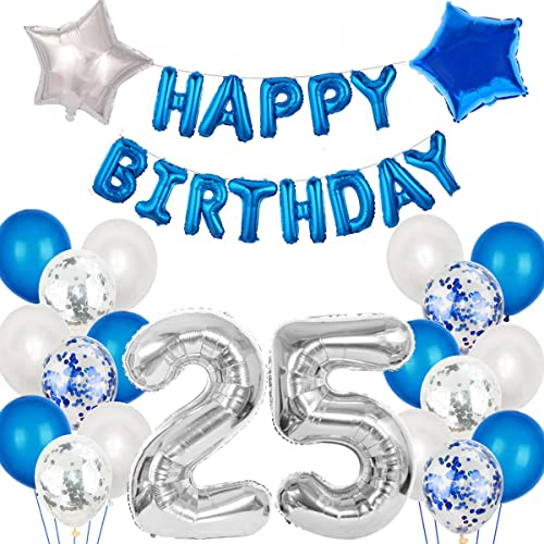 Luftballon 25. Geburtstag mann blau deko Folienballon 25 jahre Geburtstags deko mann männer blau set happy Birthday 25th Geburtstagsdeko 25 mann Ballon 25 jahre Geburtstag mann Dekoration set(25)